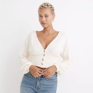 Deep-V Button-Front Crop Top